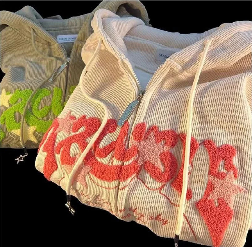 men's Y2K Embroidered Zip Hoodie