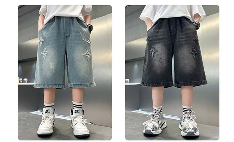Boys Star Pattern Denim Shorts - Summer Casual Jeans