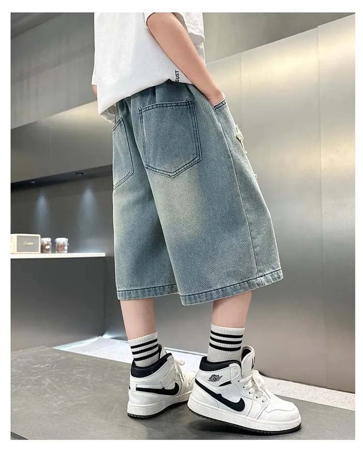Boys Star Pattern Denim Shorts - Summer Casual Jeans