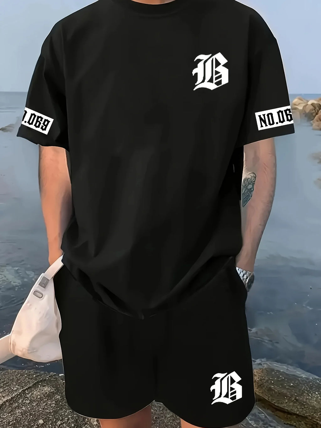 Letter Print T-Shirt & Shorts Set - 2 Piece