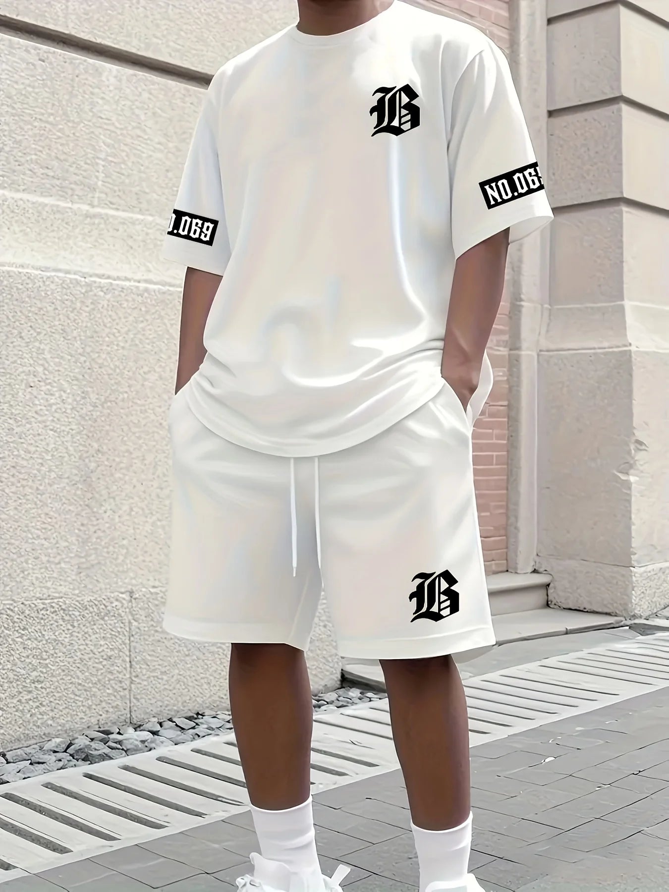 Letter Print T-Shirt & Shorts Set - 2 Piece