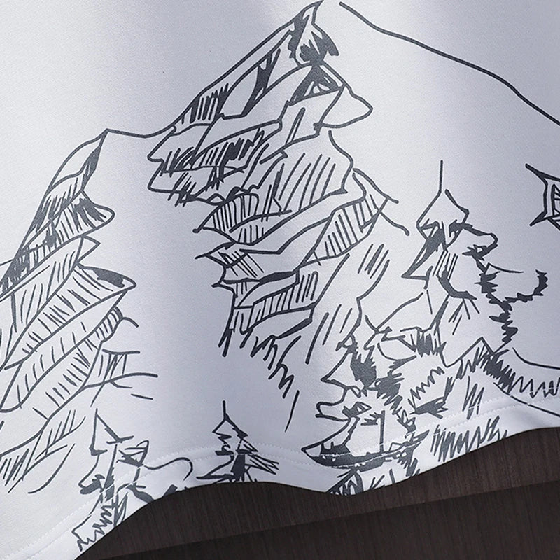 Men's Casual Sport Ice Silk Suit Printed Sweatshirt and Sweatpants