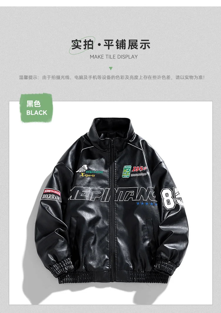 Men's PU Leather Motorcycle Jacket - Winter Windbreaker Coat