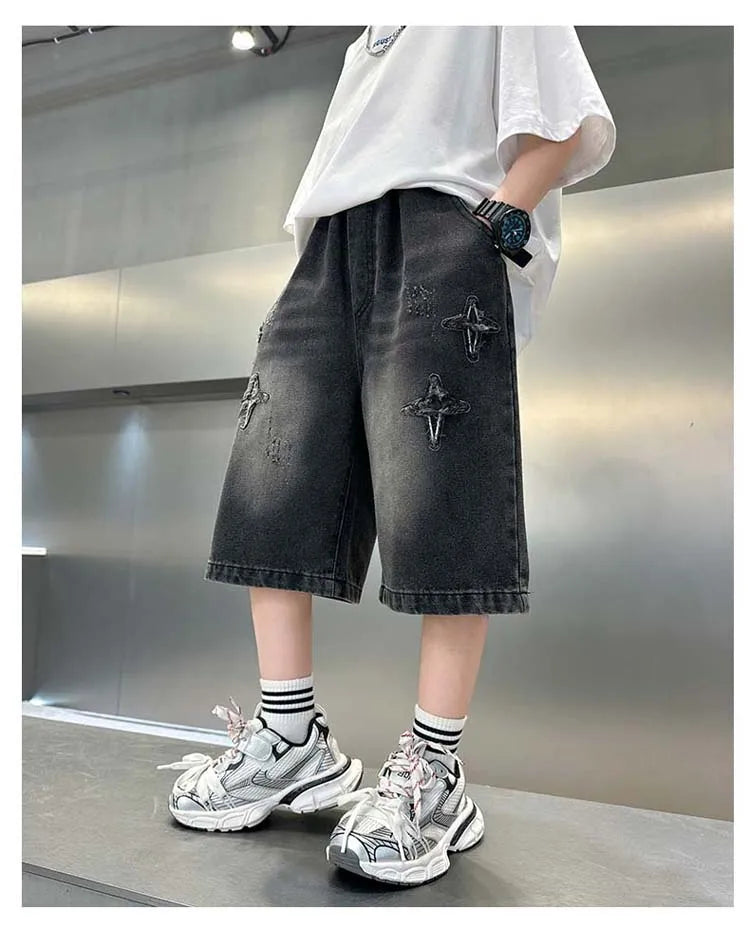 Boys Star Pattern Denim Shorts - Summer Casual Jeans
