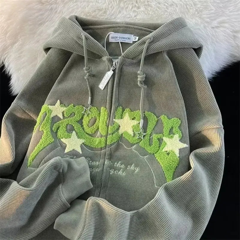 men's Y2K Embroidered Zip Hoodie