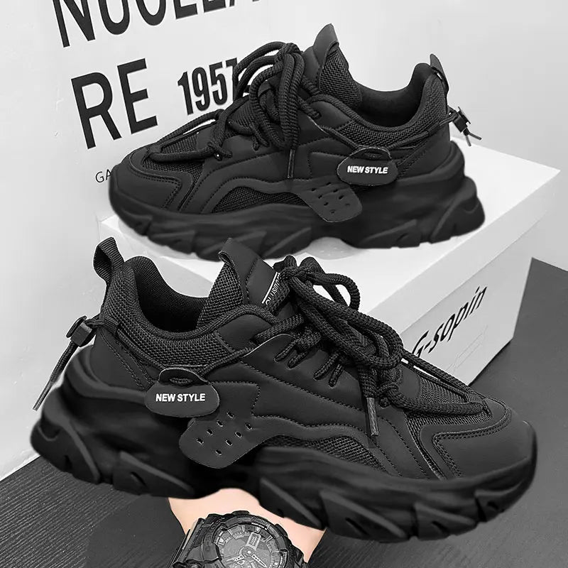 Men's Breathable Thick-Soled Casual Sneakers - Khaki Leather