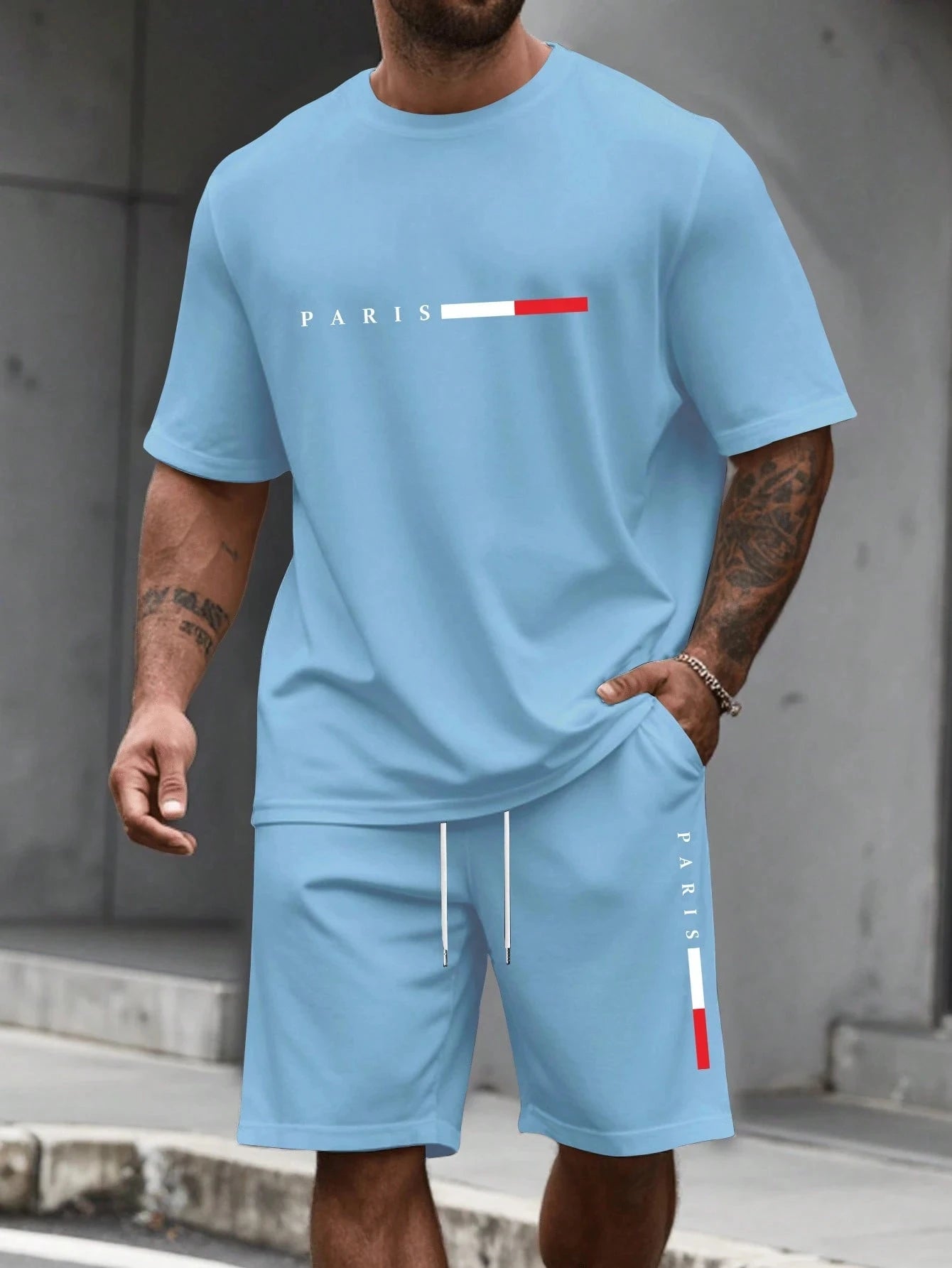 Men's Tracksuit 2 Piece O-neck Short Sleeve Shirt Shorts