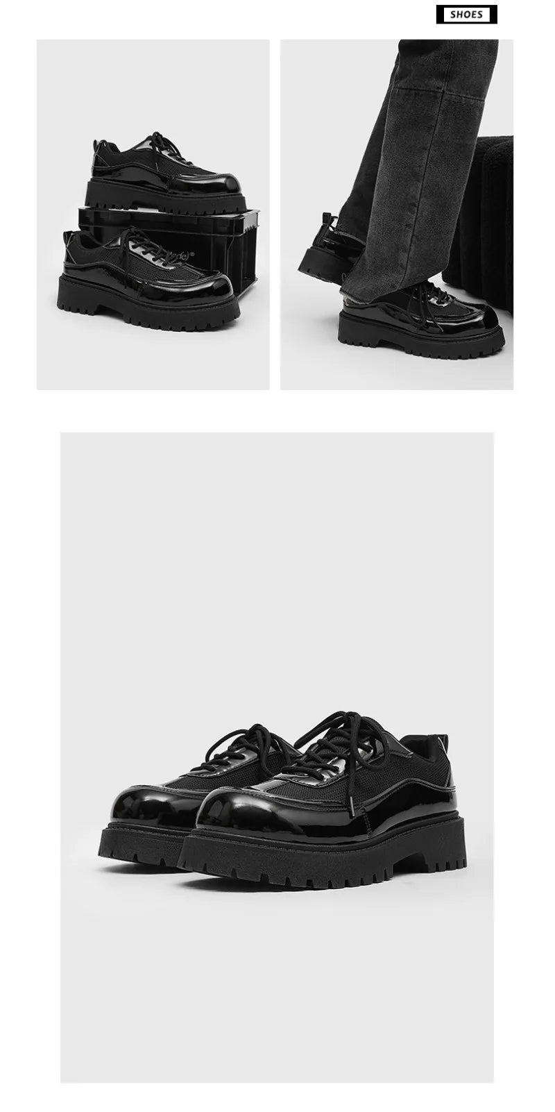 Men's Leather Derby Shoes - British Style Thick Sole Sneakers