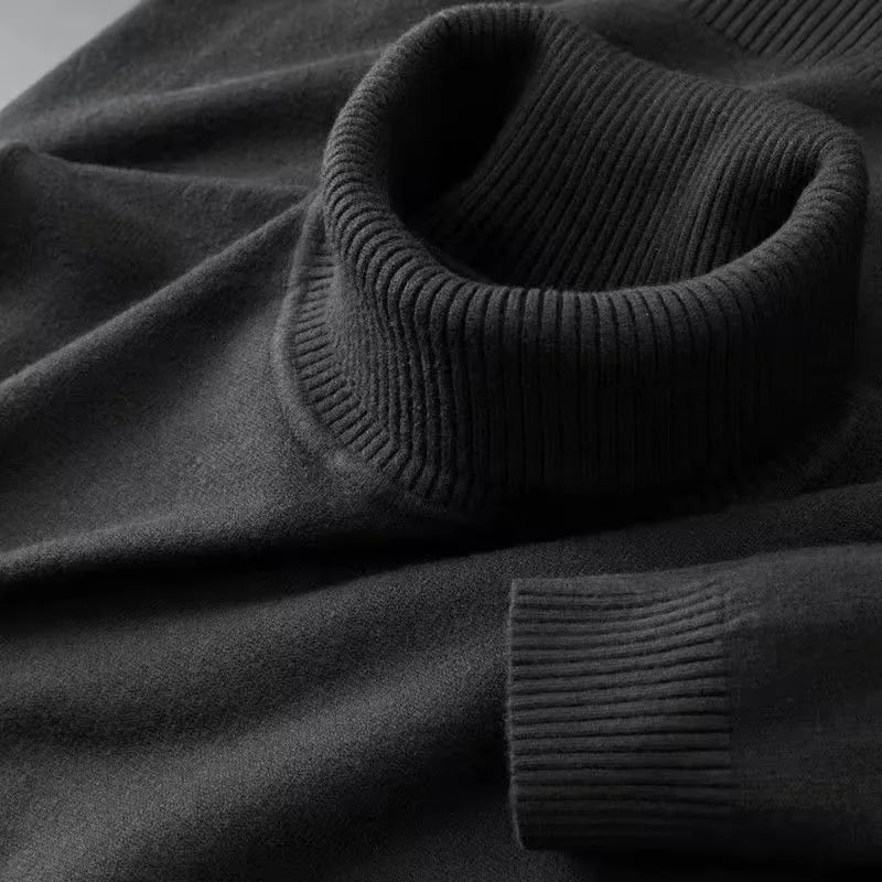 Solid Knit Turtleneck Sweater - Black