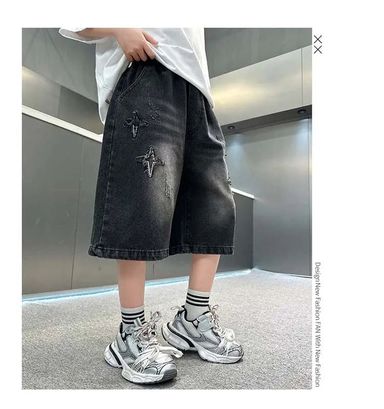 Boys Star Pattern Denim Shorts - Summer Casual Jeans