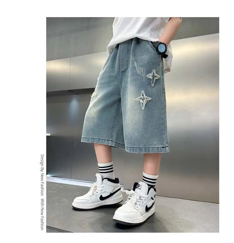 Boys Star Pattern Denim Shorts - Summer Casual Jeans