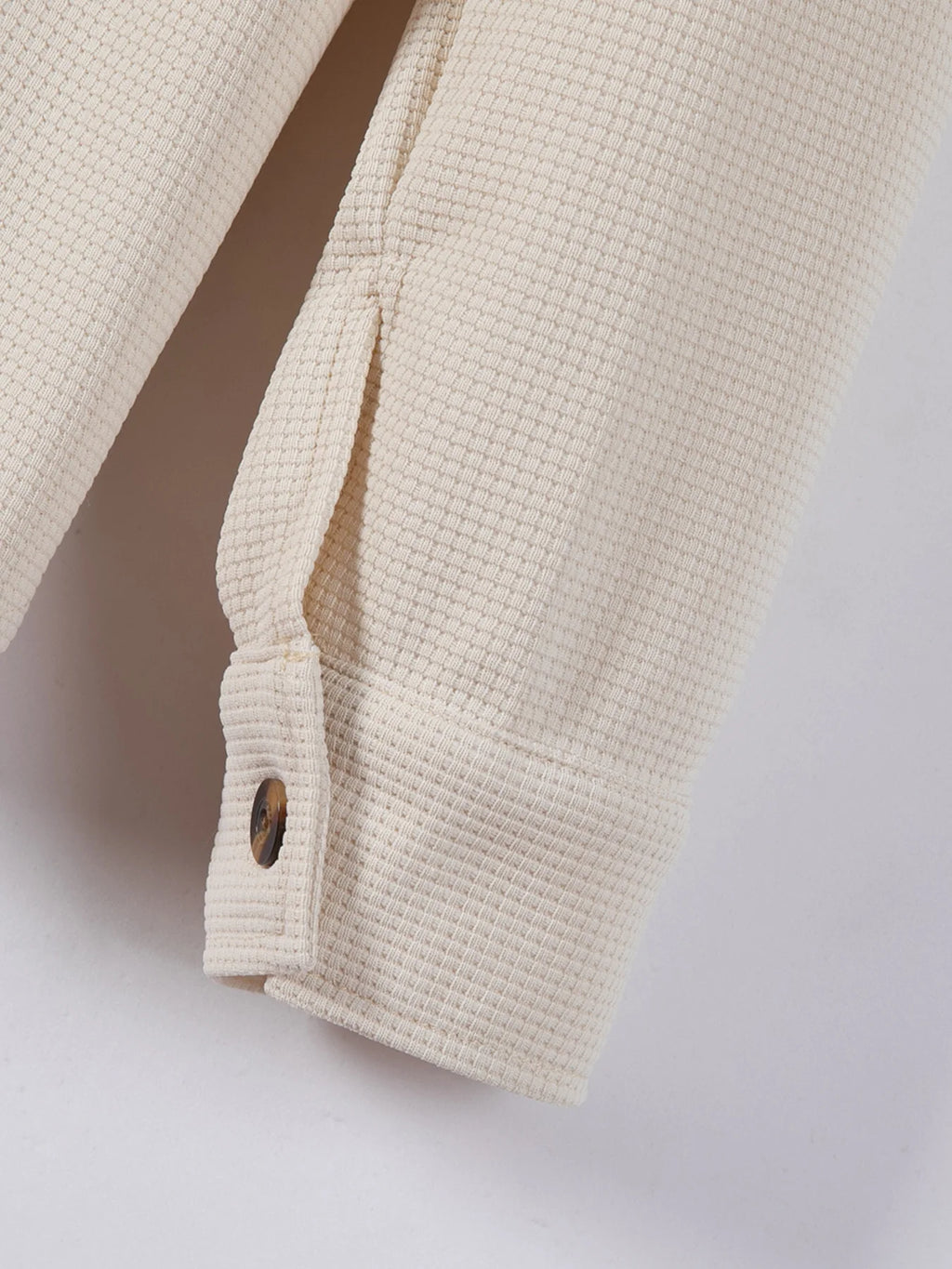 2026 Men's New Spring- Autumn Solid Color Waffle Jacket with Double Pockets and Collar, Long-Sleeved Shirt Tops