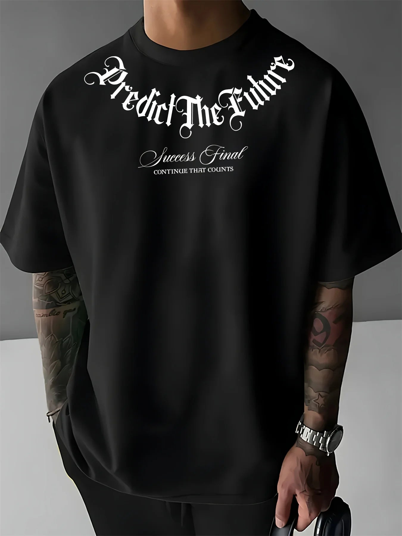 Men's Cotton Letter Print T-Shirt - Casual Oversized Fit