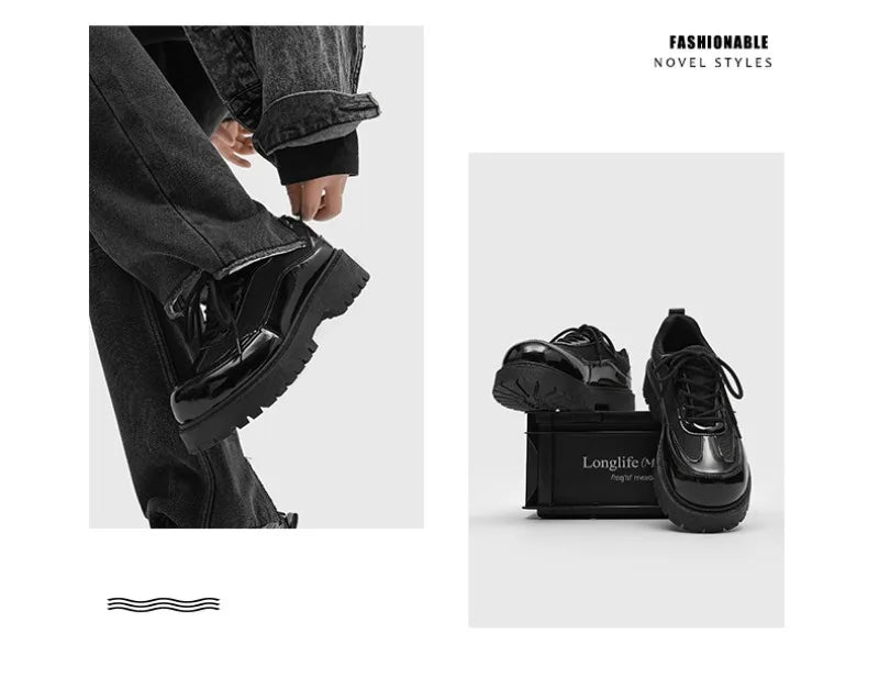 Men's Leather Derby Shoes - British Style Thick Sole Sneakers