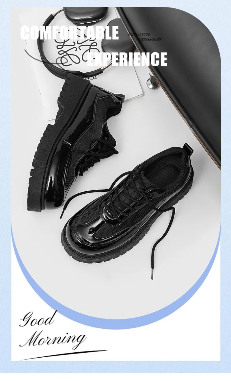 Men's Leather Derby Shoes - British Style Thick Sole Sneakers