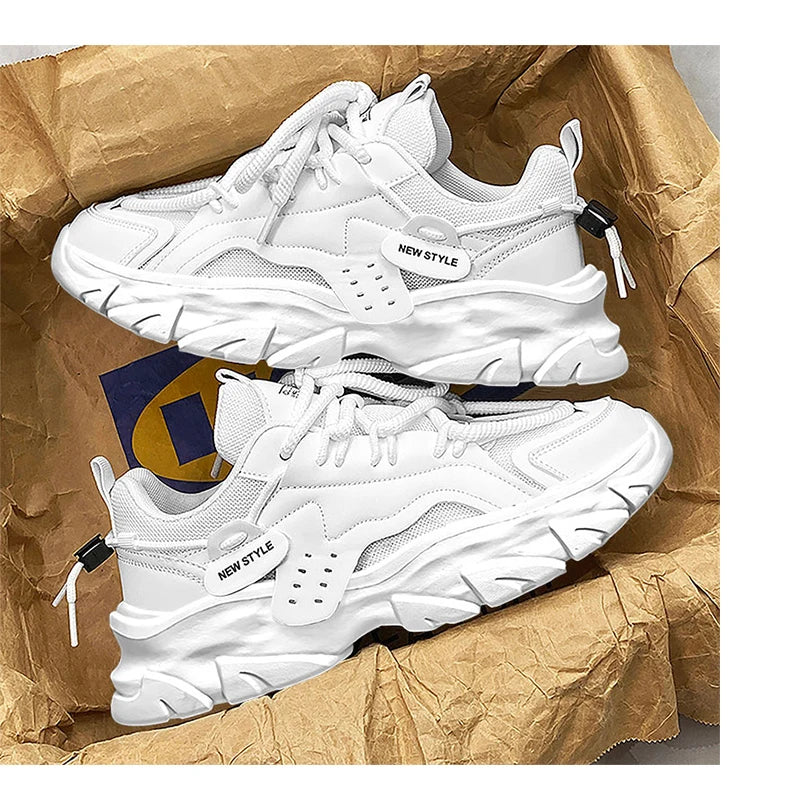 Men's Breathable Thick-Soled Casual Sneakers - Khaki Leather