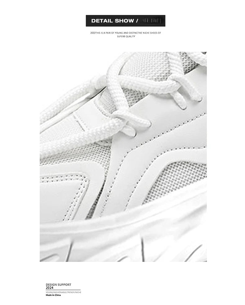 Men's Breathable Thick-Soled Casual Sneakers - Khaki Leather