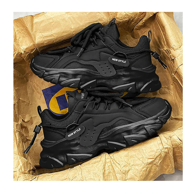 Men's Breathable Thick-Soled Casual Sneakers - Khaki Leather