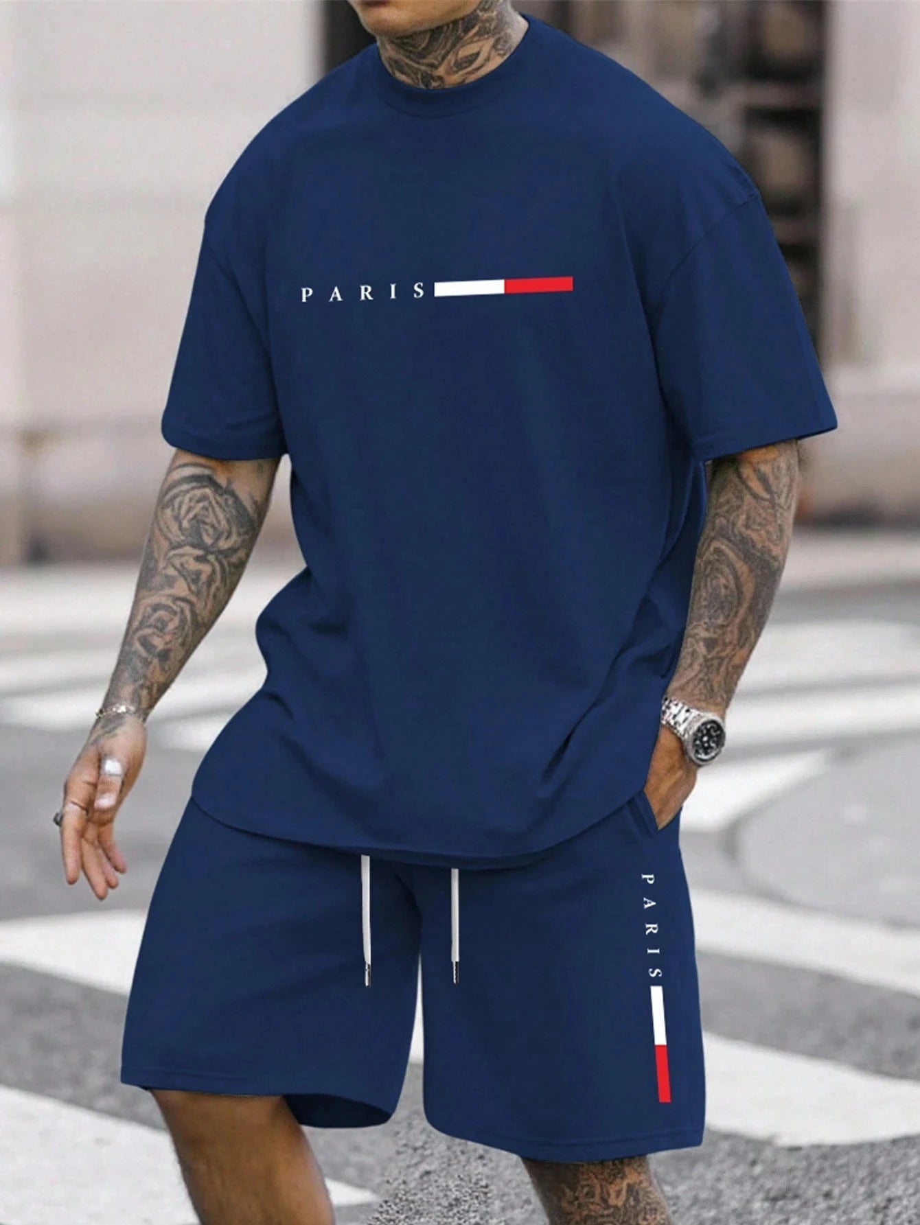 Men's Tracksuit 2 Piece O-neck Short Sleeve Shirt Shorts