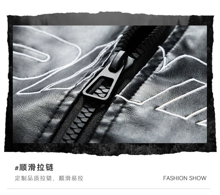 Men's PU Leather Motorcycle Jacket - Winter Windbreaker Coat