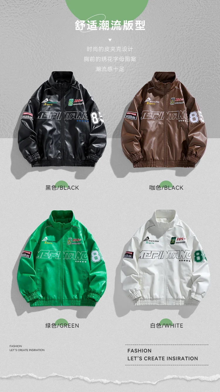 Men's PU Leather Motorcycle Jacket - Winter Windbreaker Coat