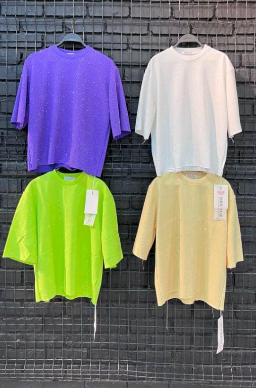 Cotton T-Shirt with White Stones