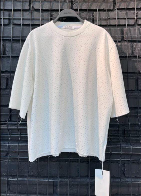 Cotton T-Shirt with White Stones