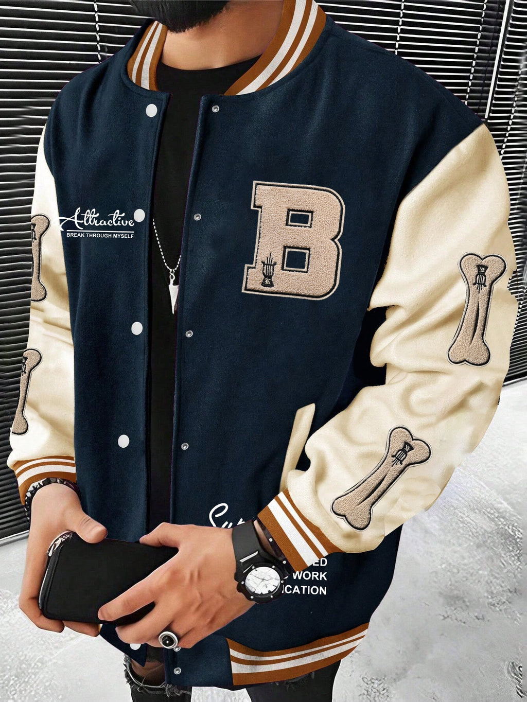 Men's Letter B Casual Street Multi-Pattern Jacket